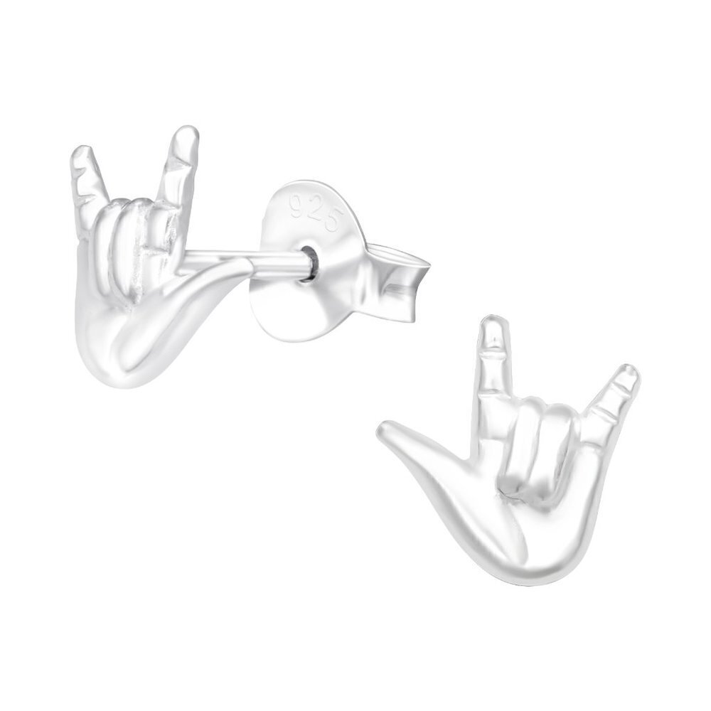 Sterling Silver I Love You ASL Sign Simple Stud Earrings